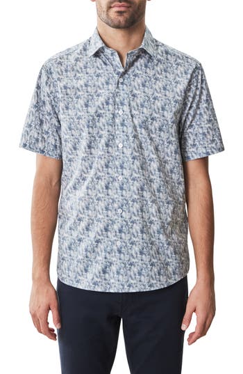 Robert Barakett Mccann Short Sleeve Woven Button-up Shirt In Blue