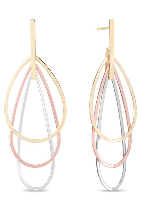 14K Gold 3-Tear Hoop Earrings