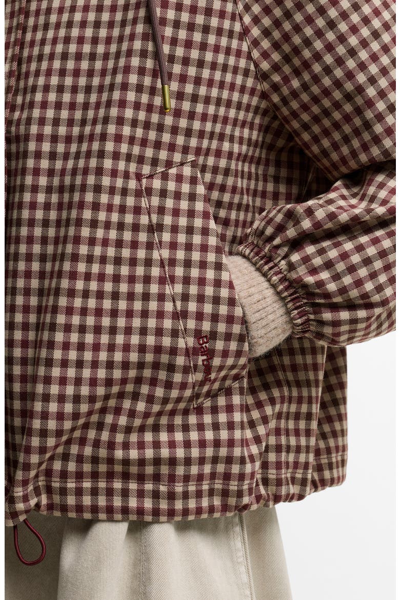 Audrey Check Showerproof Hooded Bomber Jacket, Alternate, color, CRANBERRY/ BROWN GINGHAM