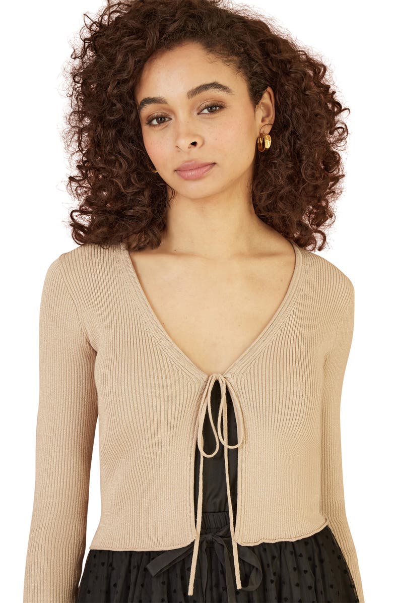 Yumi Metallic Rib Knit Bolero, Alternate, color, Gold