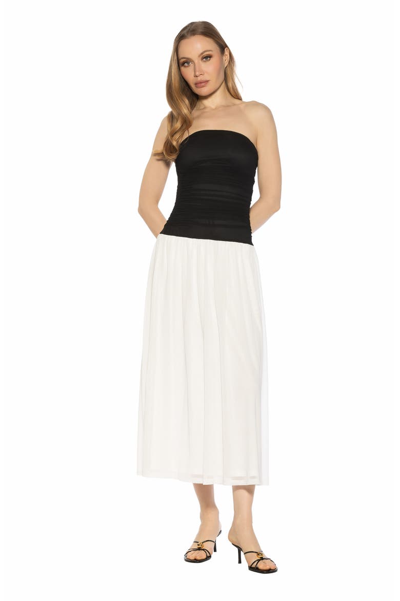 Seraphina Strapless Midi Dress, Alternate, color, BLACK/ WHITE