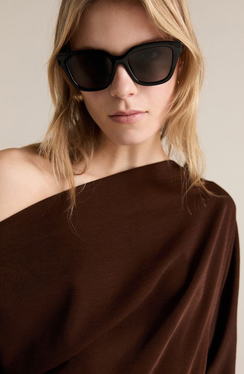 MANGO One-Shoulder Long Sleeve Crepe Maxi Dress, Alternate, color,