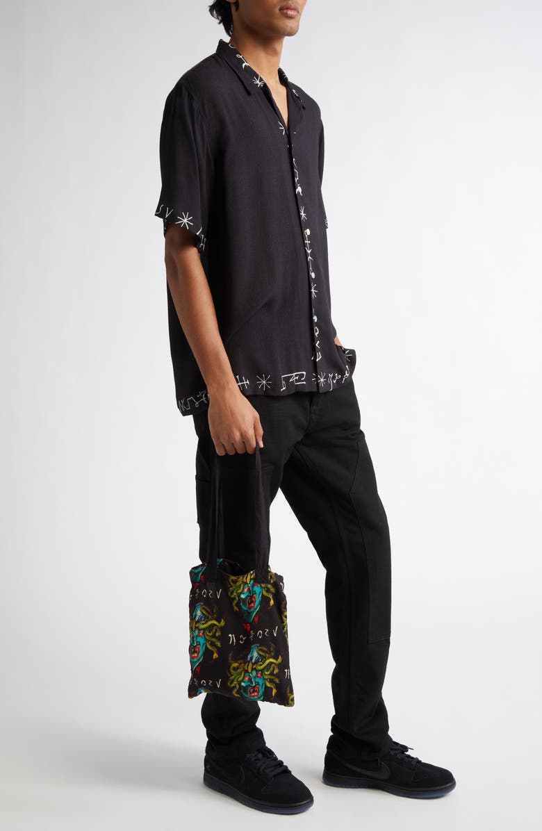 ENDLESS JOY Medusa Print Short Sleeve Button-Up Shirt, Alternate, color,