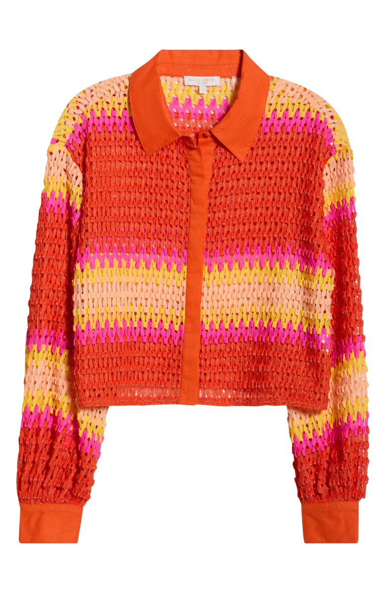 Ramy Brook Naomi Metallic Cover-Up Shirt, Alternate, color, Vivid Orange Crochet