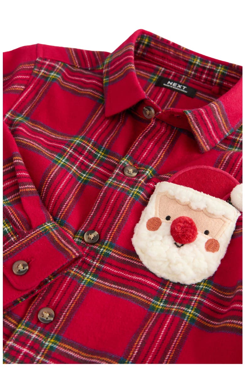 Kids' Santa Face Plaid Flannel Button-Up Shirt, Alternate, color, RED