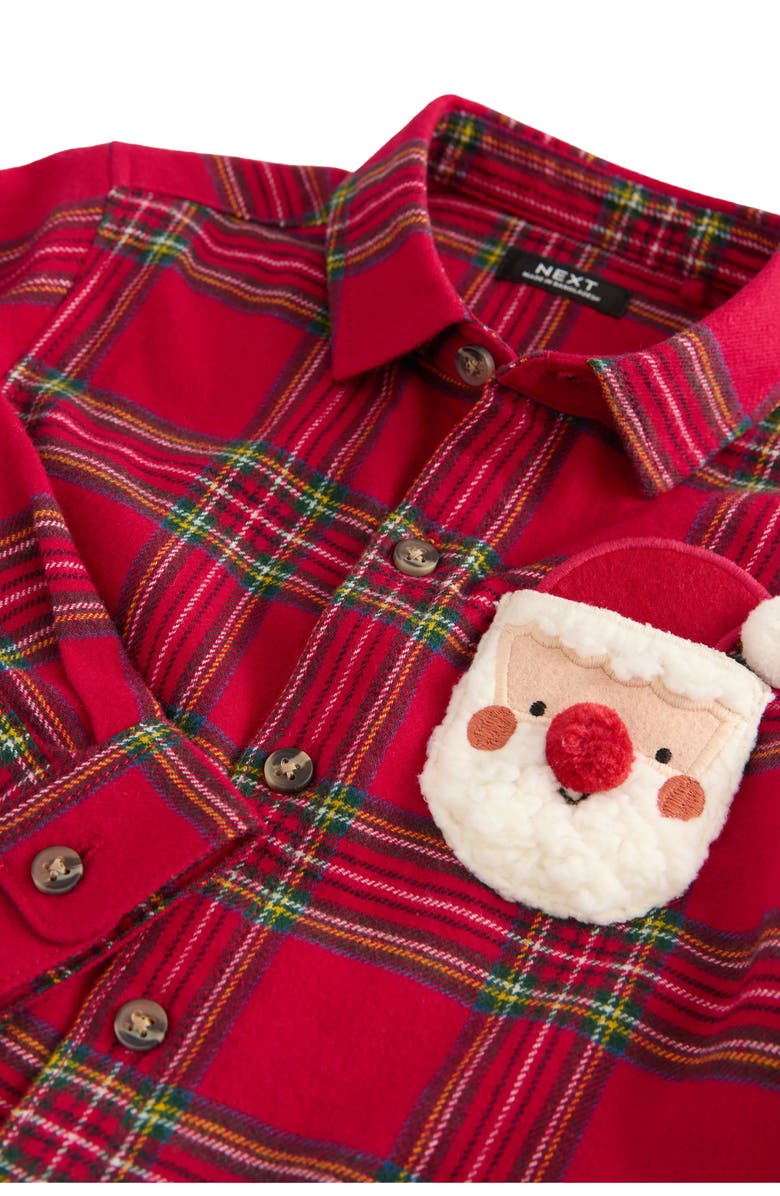NEXT Kids' Santa Face Plaid Flannel Button-Up Shirt, Alternate, color, Red