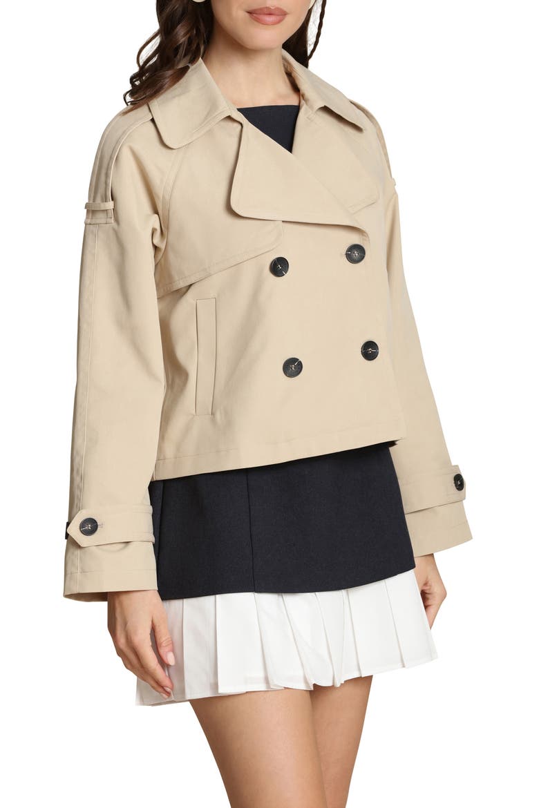 Double Breasted Crop Trench Coat, Alternate, color, SEASHELL