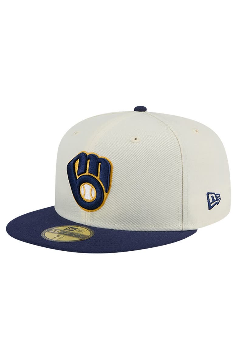 New Era Men's New Era Cream Milwaukee Brewers Evergreen Chrome 59FIFTY Fitted Hat, Main, color,
