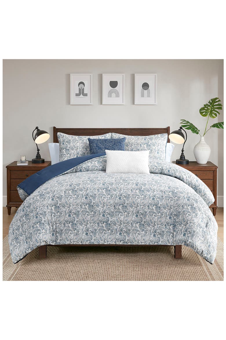 5-Piece Comforter Set, Alternate, color, BLUE/ BEIGE