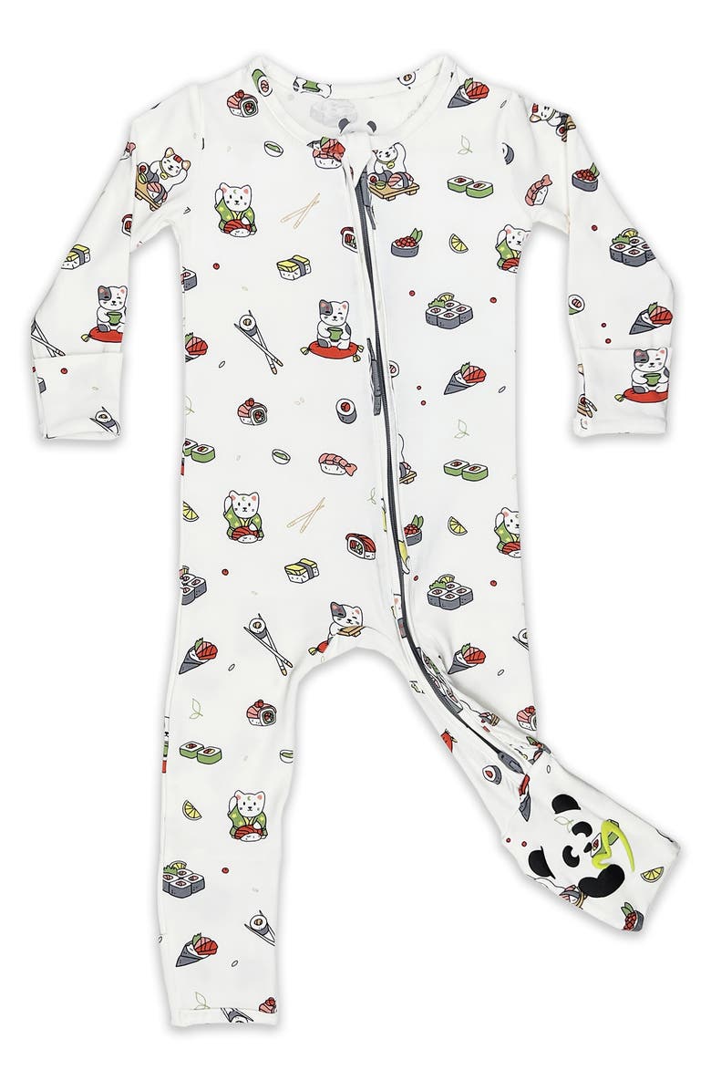 Bellabu Bear Kids' Sushi Lucky Cat Fitted One-Piece Convertible Pajamas, Main, color,