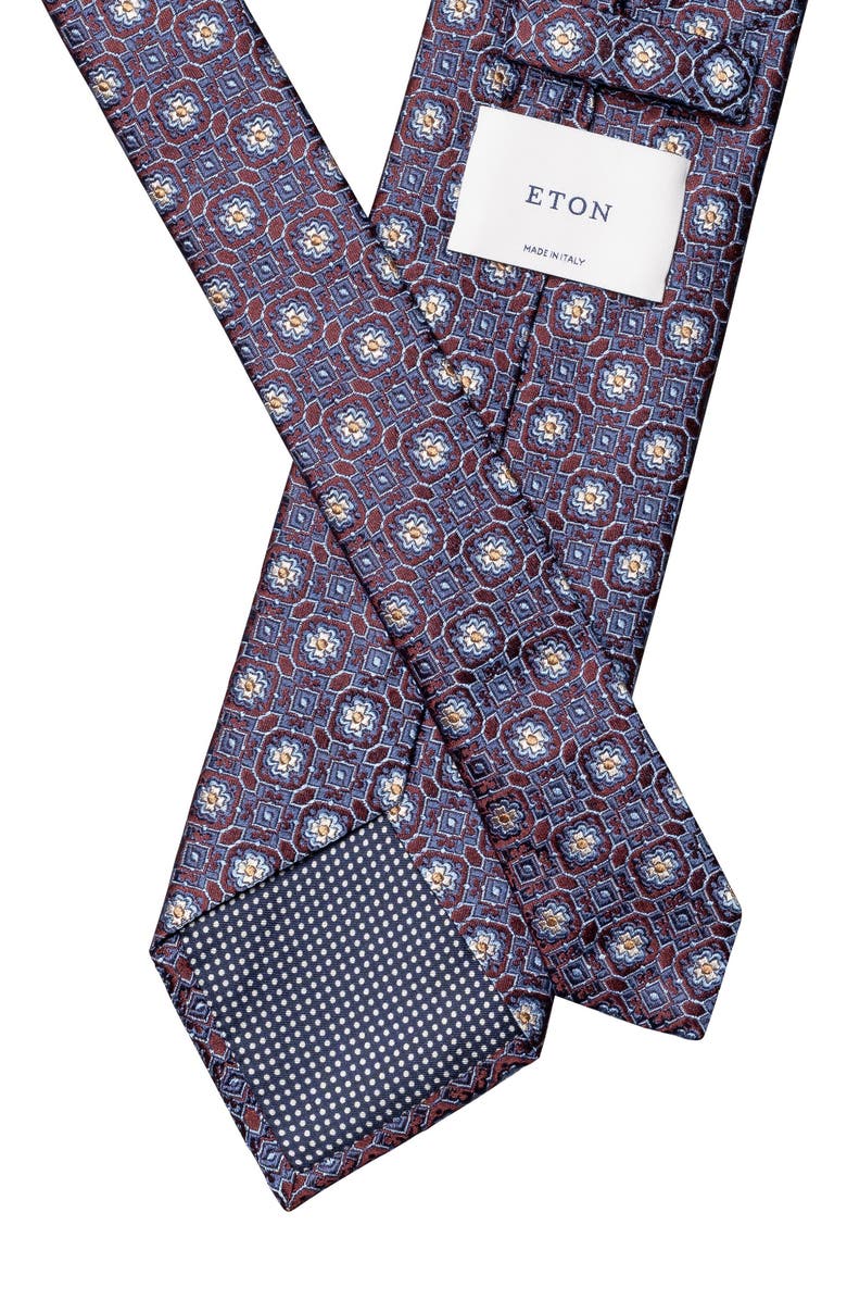 Eton Floral Medallion Silk Jacquard Tie, Alternate, color, Medium Red