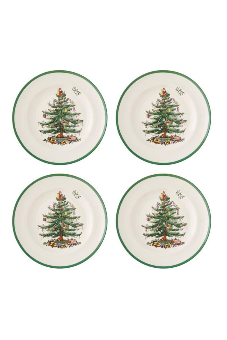 Christmas Tree 10.5" Dinner Plates, Set of 4, Main, color, Green