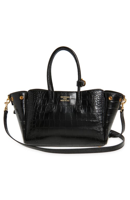 Balenciaga Mini Bel Air Croc Embossed Leather Carry All Tote In Black
