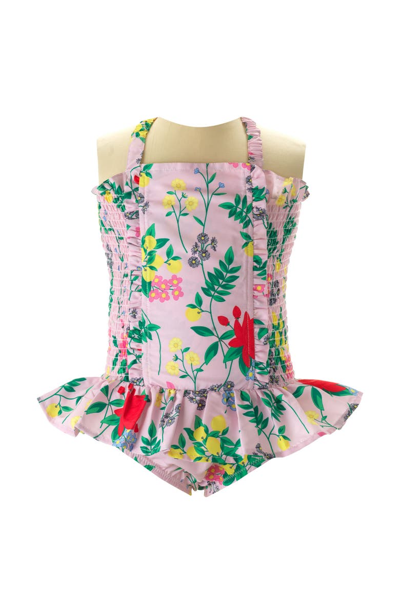 Rachel Riley Botanical Floral Ruched Swimsuit, Main, color, 