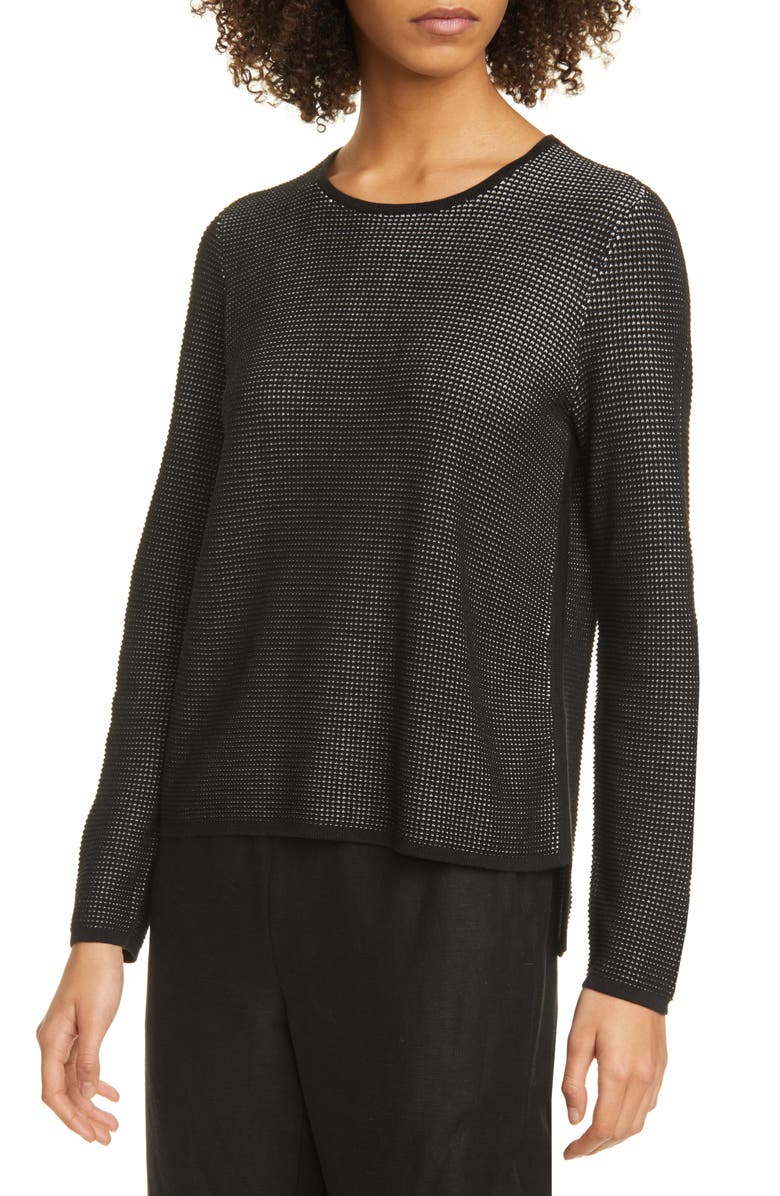 Eileen Fisher Crewneck Silk Blend Top, Main, color,