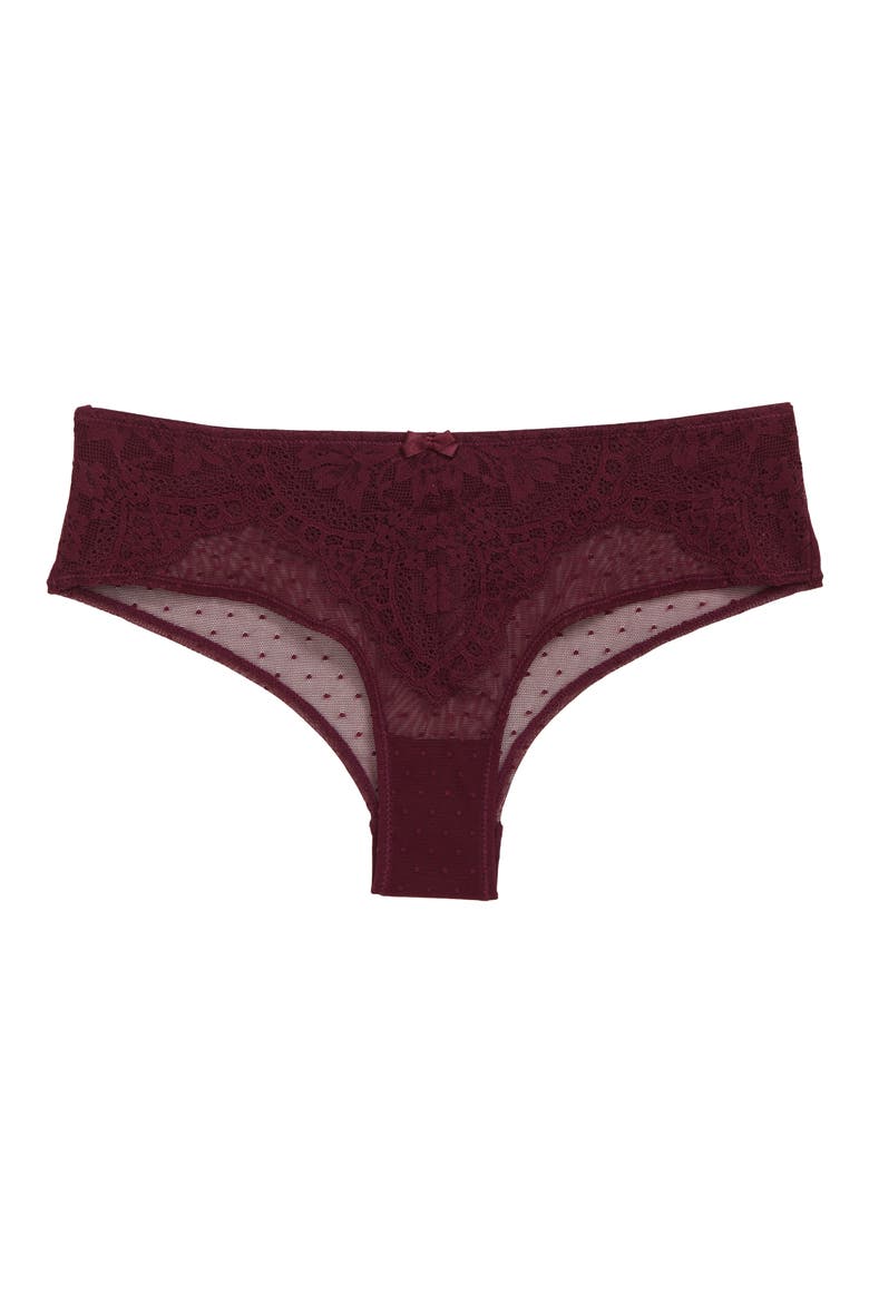 Tracey Mesh & Lace Brazilian Panties, Alternate, color, PICKLED BEET