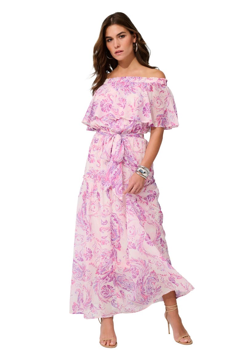 Plus Size Chiffon Off The Shoulder Maxi Dress, Main, color, PRIMROSE PAINTERLY FLORAL