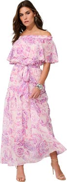 Roaman's Plus Size Chiffon Off The Shoulder Maxi Dress