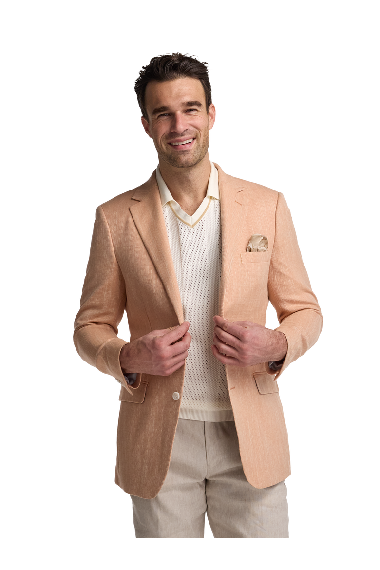Cotton Blend Herringbone Single Breasted Notch Lapel Sport Coat, Alternate, color, Melon