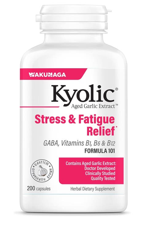 Aged Garlic Extract Formula 101, Stress and Fatigue Relief, 200 ct capsules.