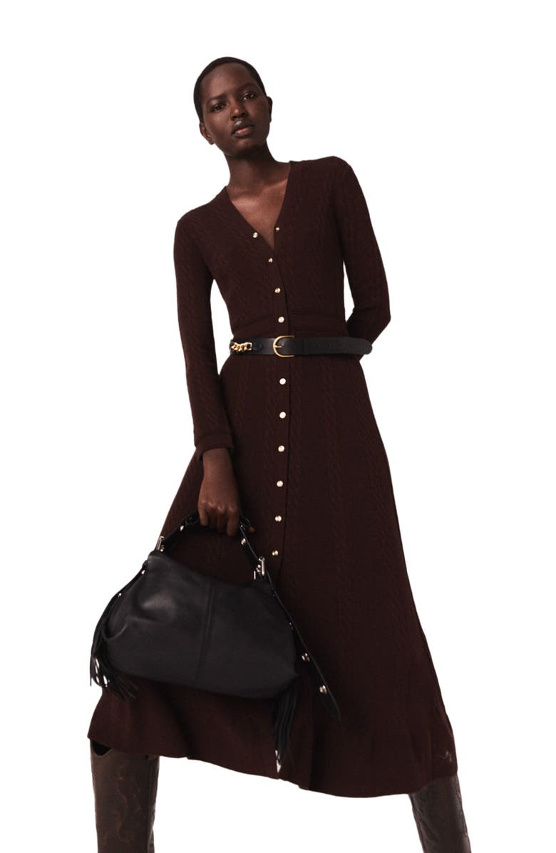 maje Knit maxi dress with buttons, Main, color, Brown