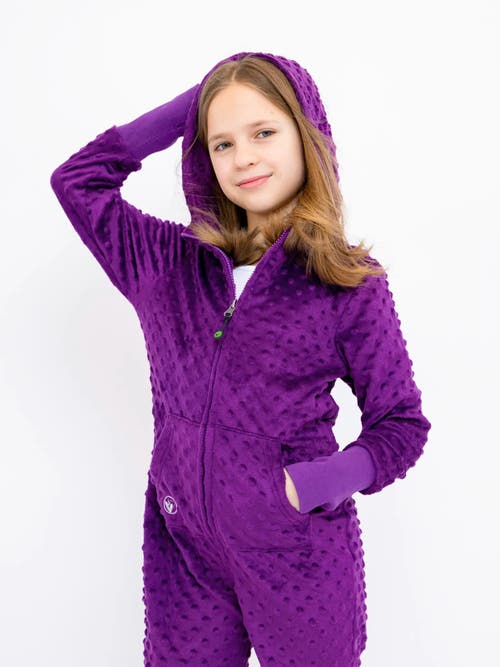 Limeapple Minky Bubble Zip Fleece Romper In Purple