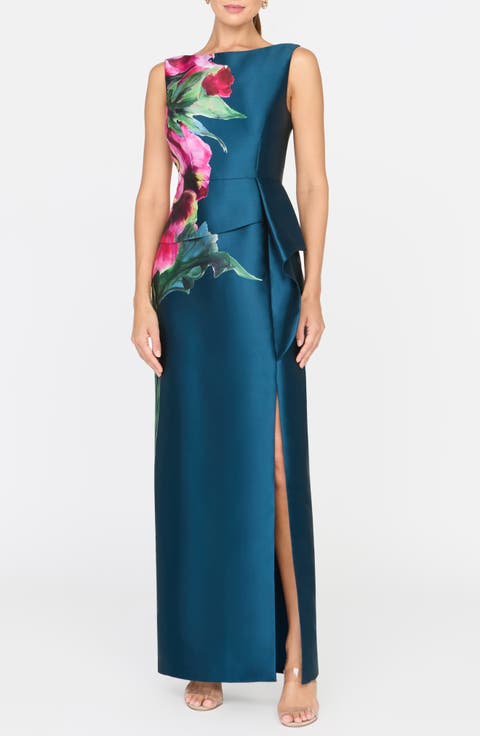 Luciana Placed Floral Column Gown