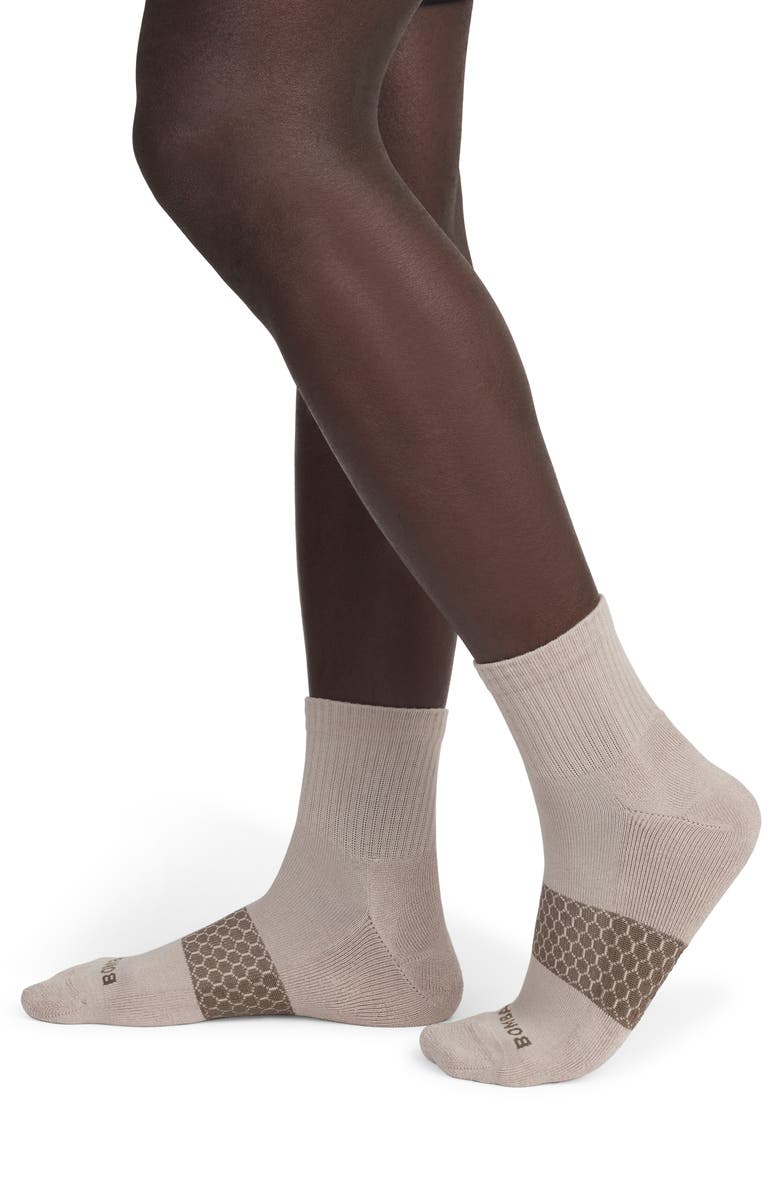 Bombas Solid Arch Block Quarter Crew Socks, Alternate, color, Natural Taupe