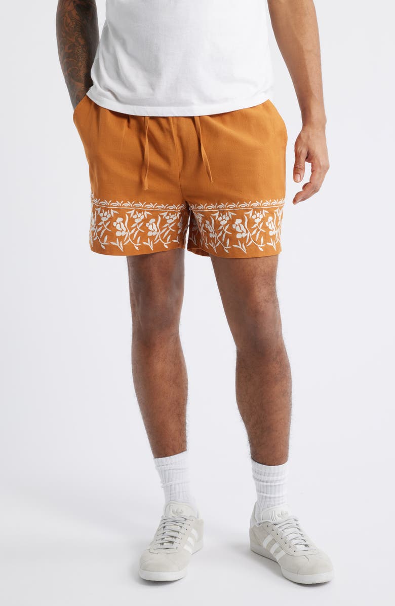 Native Youth Kingsley Regular Fit Embroidered Cotton & Linen Shorts, Main, color, 