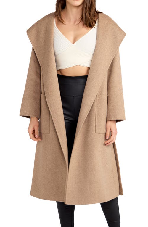 Belle & Bloom Arcadia Oversize Belted Hooded Wool Blend Coat In Oat