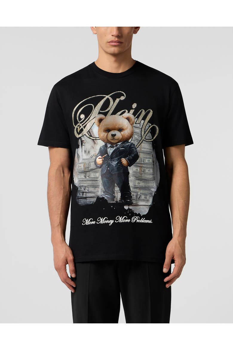 Round Neck T-Shirt Teddy Money Men, Main, color, black