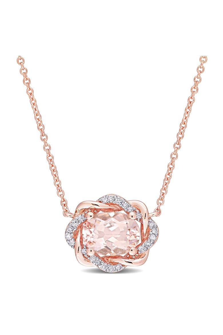 Morganite & Diamond Halo Necklace 10K, Main, color, Morganite