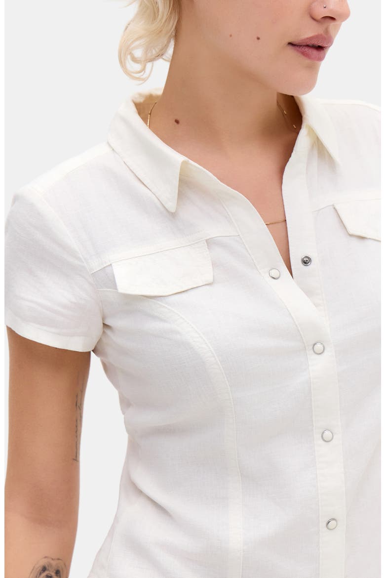 Polly Linen Blend Button-Up Top, Alternate, color, WHITE