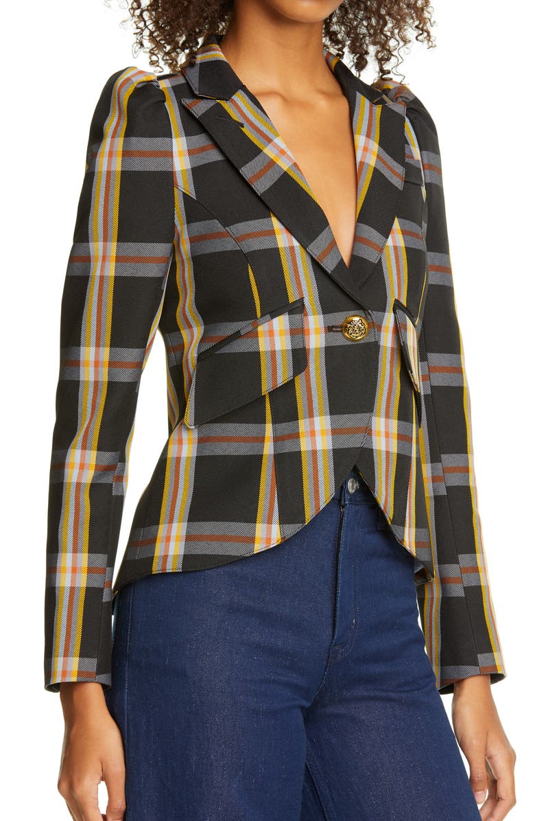 Smythe Plaid Puff Sleeve Blazer, Alternate, color, 