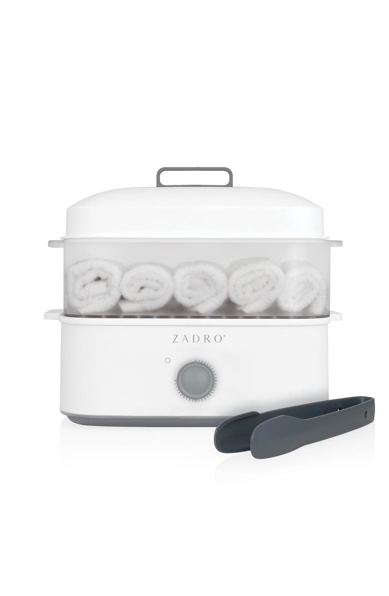 Zadro Countertop Towel Steamer with Tongs, Main, color, White/Gray
