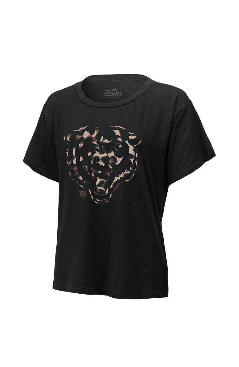 Majestic Threads Women's Majestic Threads Justin Fields Black Chicago Bears Leopard Player Name & Number T-Shirt, Alternate, color, 
