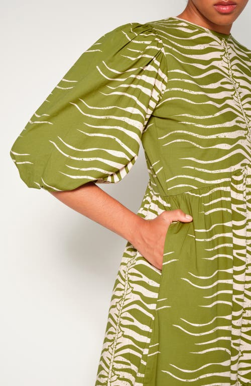 The Lulo Project Armenia Asymmetric Ruffle Maxi Dress In Green