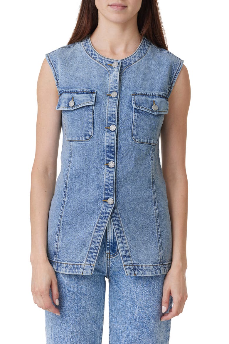 Longline Denim Vest, Main, color, PACIFIC