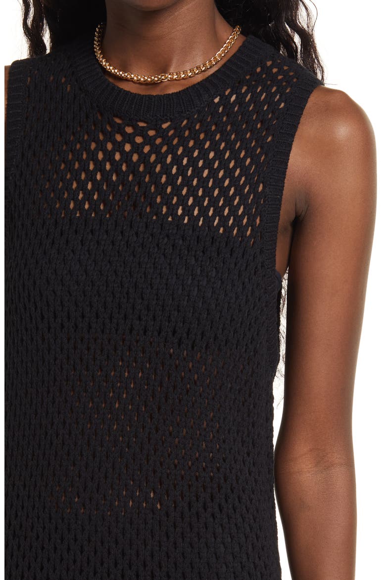 Open Stitch Sleeveless Cotton Blend Sweater Dress, Alternate, color, BLACK