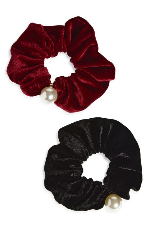 Assorted 2-Pack Velvet Scrunchies with Faux Pearl