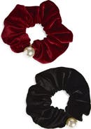 Tasha Assorted 2-Pack Velvet Scrunchies with Faux Pearl