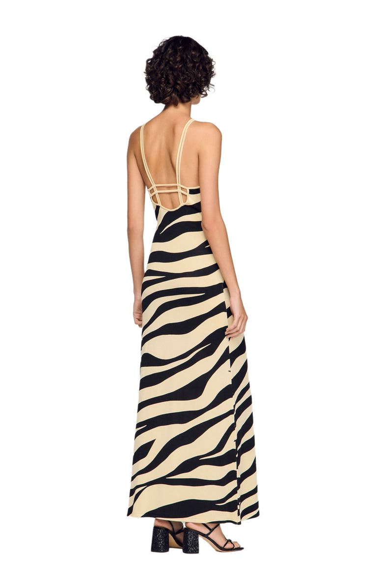 SANDRO Zebra print knit maxi dress, Alternate, color, Ecru / Black