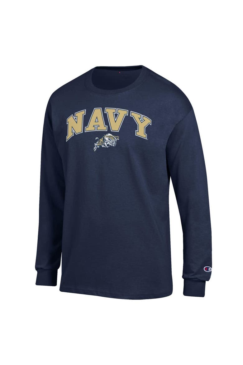 Men's Champion  Navy Navy Midshipmen Arch Over Logo Long Sleeve T-Shirt, Alternate, color, Navy