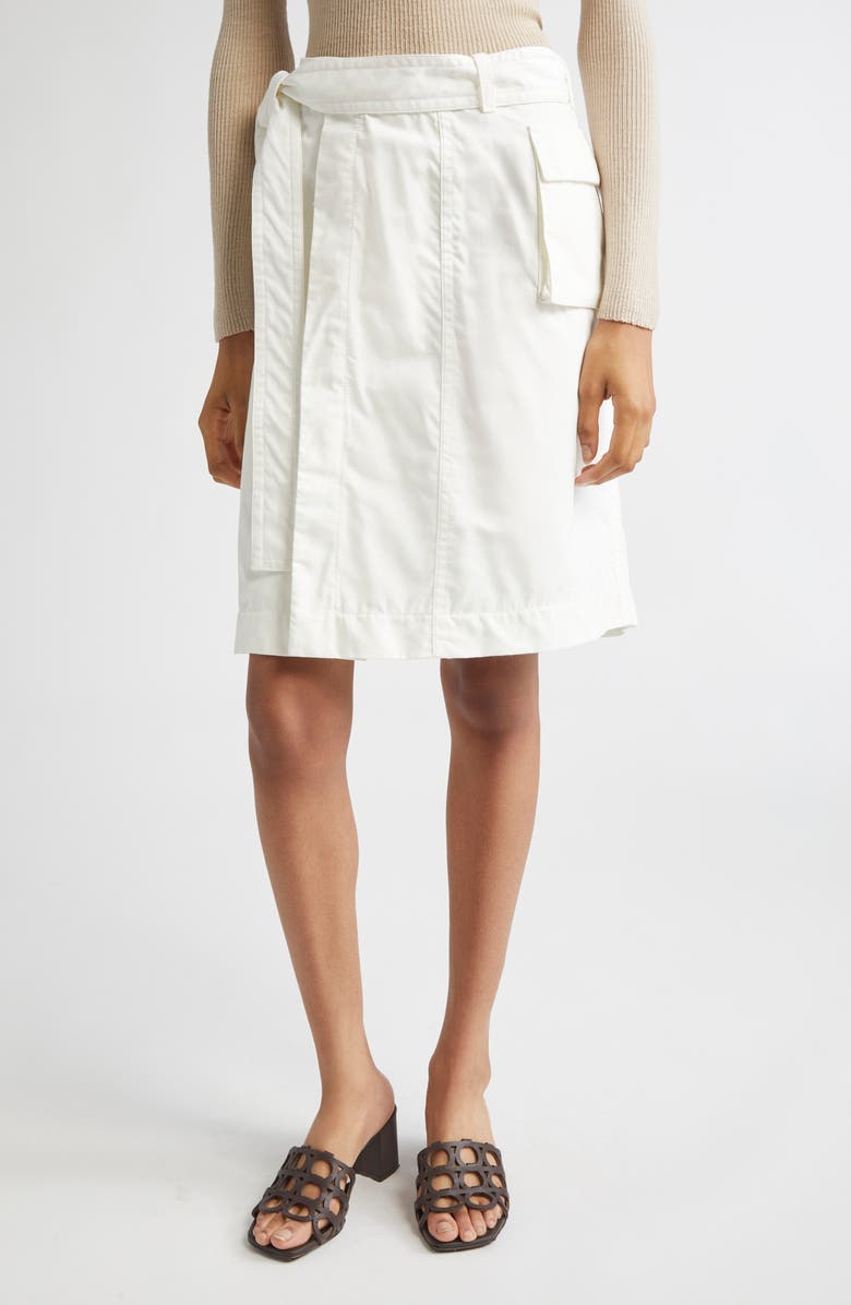 FERRAGAMO Belted Washed Twill Wrap Skirt, Main, color, Mascarpone