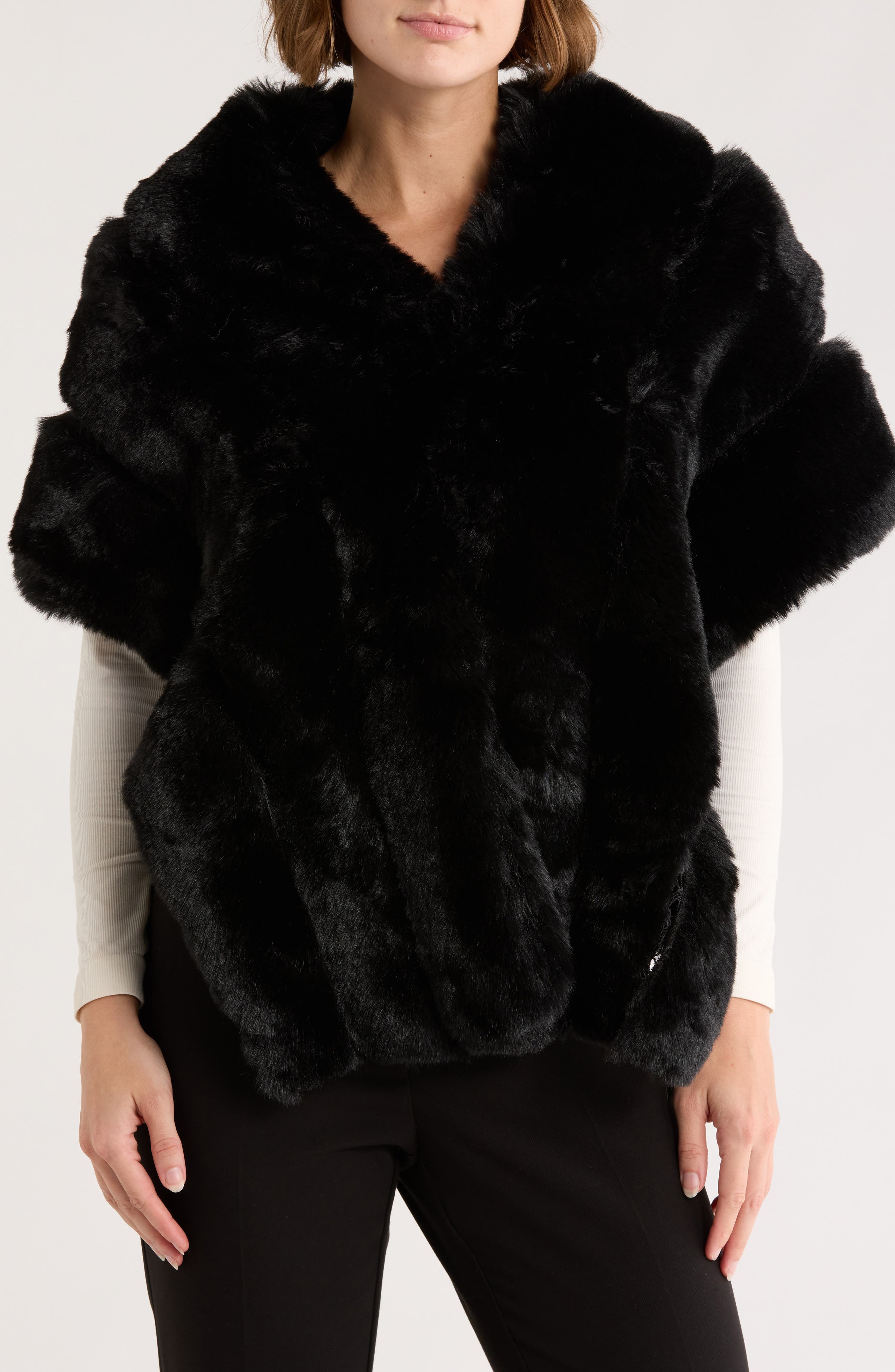 La Fiorentina Lace Trim Faux Fur Cape