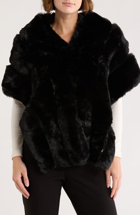 Lace Trim Faux Fur Cape