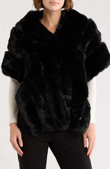 La Fiorentina Lace Trim Faux Fur Cape