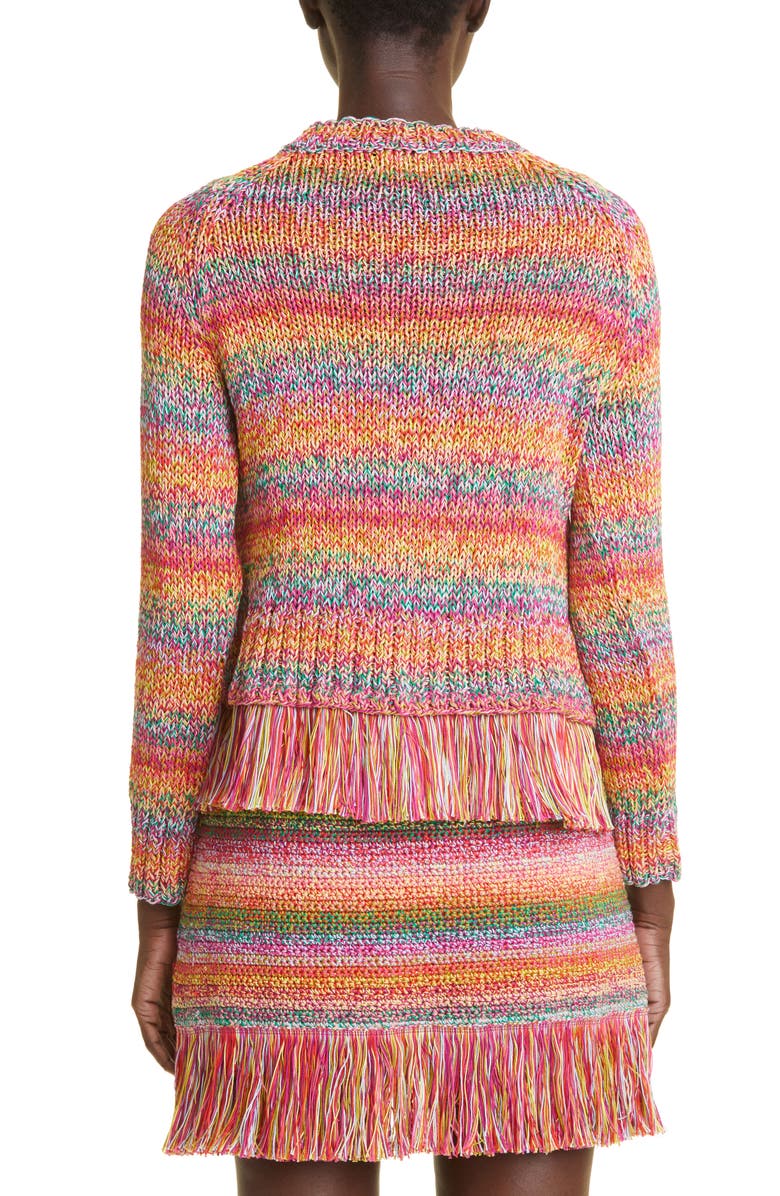 Oscar de la Renta Ombré Stripe Cotton Crochet Sweater, Alternate, color,