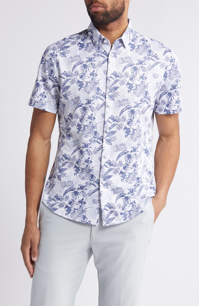 Mizzen+Main Halyard Trim Fit Print Short Sleeve Performance Knit Button-Up Shirt, Main, color,