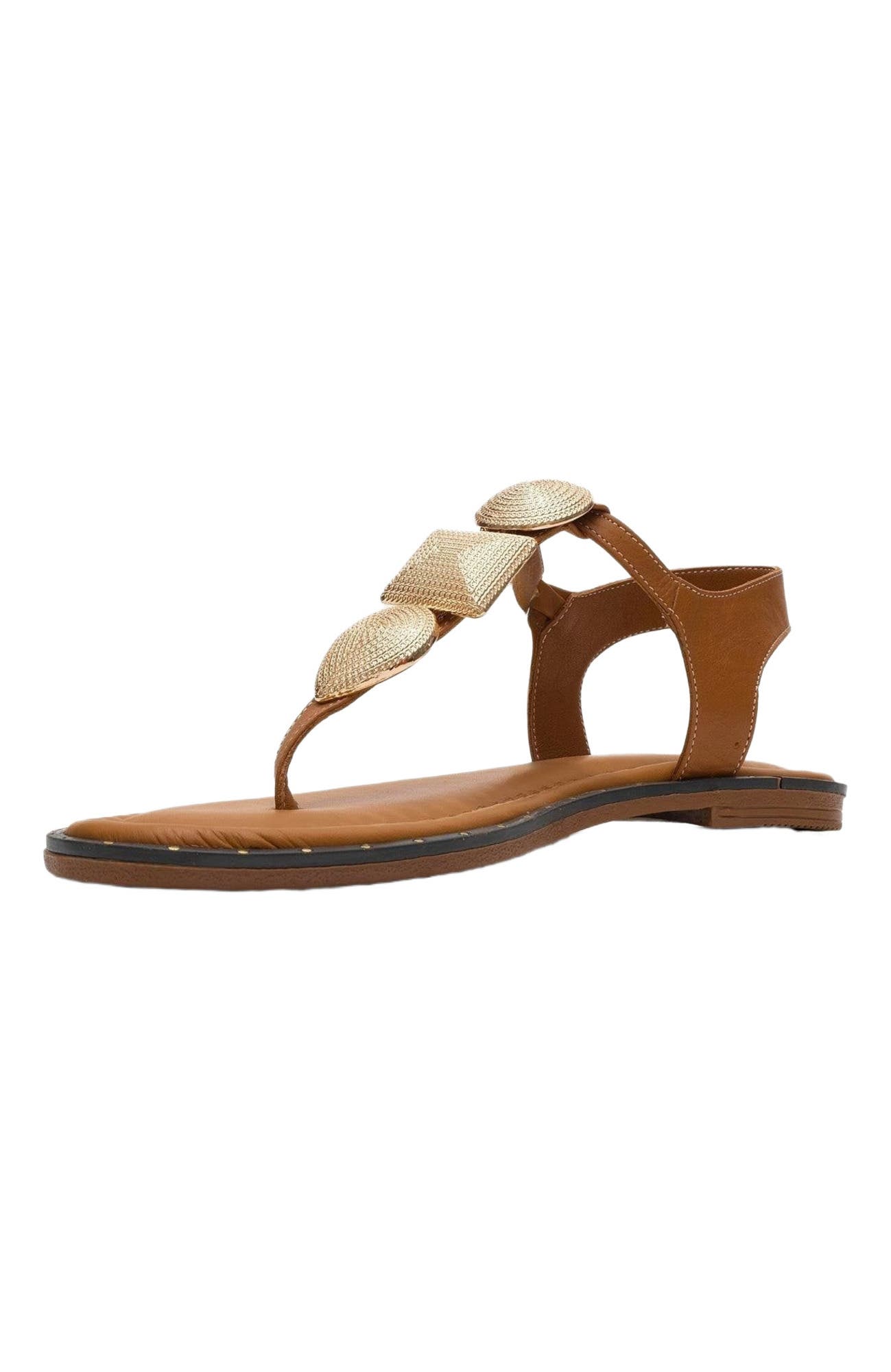 Giulia Leather Flat Sandal, Alternate, color, Cognac Leather